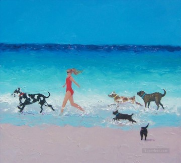  corriendo Obras - niña y perros corriendo en la playa